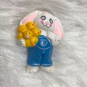 Easter Bunny Rabbit Unlimited in overalls with ducks vintage Brooch pin jewelry
